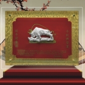 開拓牛純銀擺件屏風