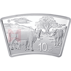 2021中國(guó)辛丑（牛）年金銀紀(jì)念幣30克扇形銀質(zhì)紀(jì)念幣